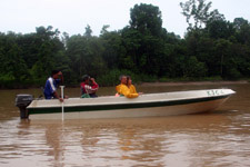 Tourists on river cruise along Kinabatangan River Tourists on river cruise along Kinabatangan River