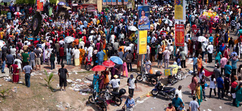 Close-up of the crowds during Thaipusam