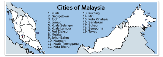 Map cities in Malaysia