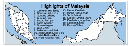 Map highlights of Malaysia