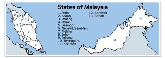 Malaysia map with states